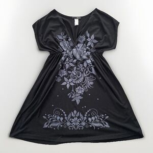 Espresso Mini Babydoll Dress Size M Black With Floral Boho Bohemian Flowers